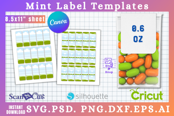0.6oz Mint Label Sticker Templates: Canva Graphics