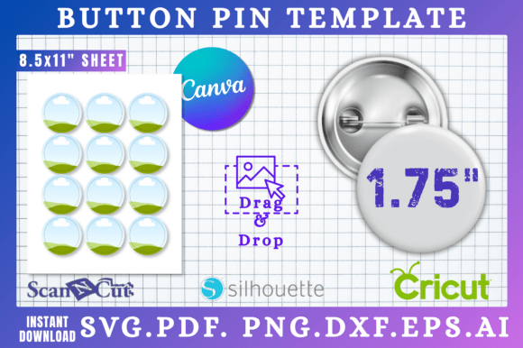 1.75 Button Pin Sublimation Template: Canva Graphics
