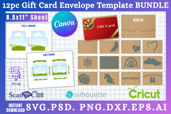 12 Gift Card Envelope Templates Bundle: Canva Graphics