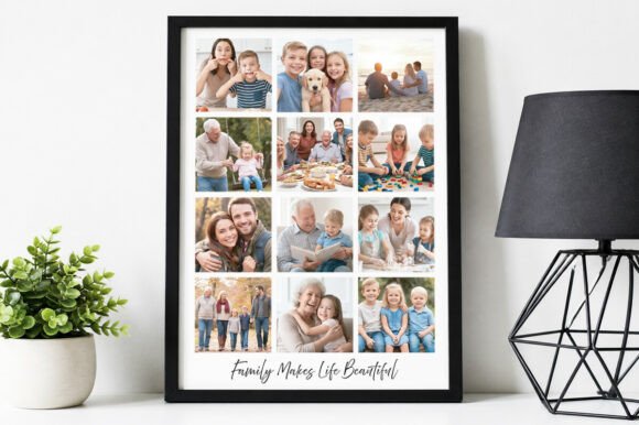 12 Photo Collage Frame Template A4 A3 Graphics for Canva