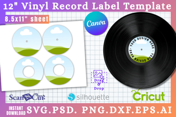 12 Vinyl Record Label SVG Templates: Graphics for Canva & Crafting