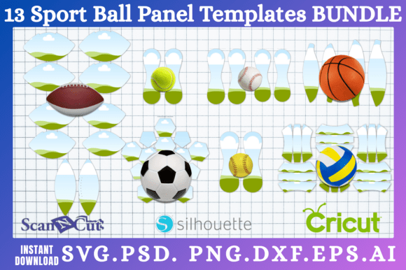 13pc Sport Ball Panel SVG Templates for Canva & Graphics