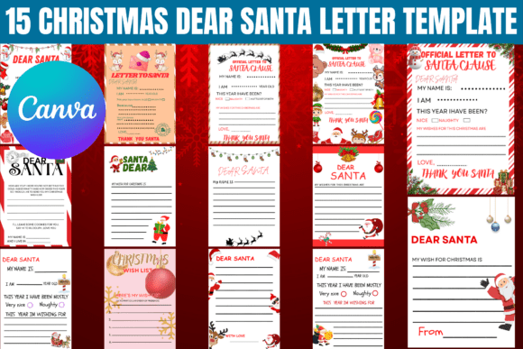 15 Christmas Dear Santa Letter Template: Canva Graphics