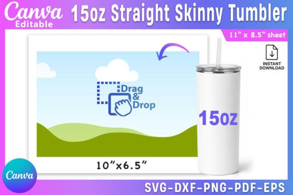 15oz Straight Skinny Tumbler Template: Graphics for Canva & Creative Marketplaces