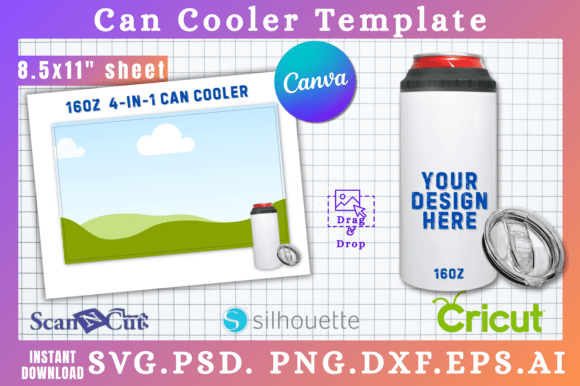 16oz Hard 4-in-1 Can Cooler Template: Graphics for Canva