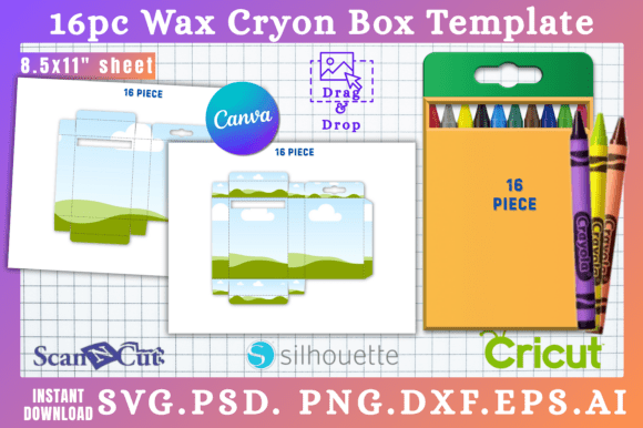 16pc Window Cut out Crayon Box Template: Graphics for Canva