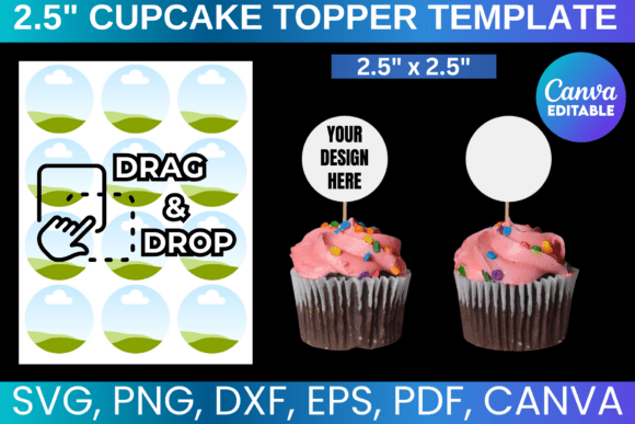 2.5 Inches Cupcake Topper Template SVG Graphics for Canva