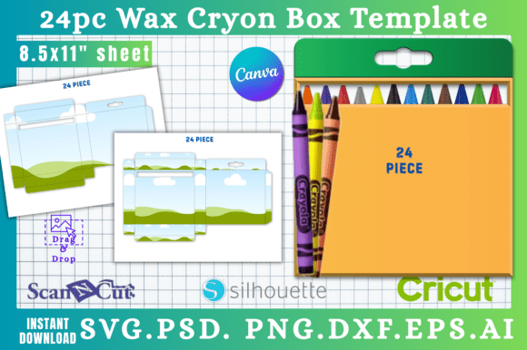 24pc Window Cut out Crayon Box Template: Graphics for Canva