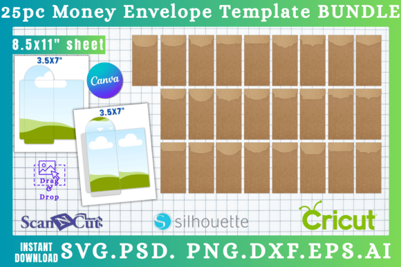 25pc Money Envelope Template Bundle: Canva Graphics