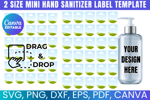 2Size Mini Hand Sanitizer Label Template: Canva Graphics