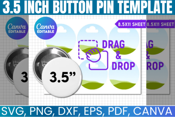 3.5 Button Pin Template: Canva Graphics for Local Branding
