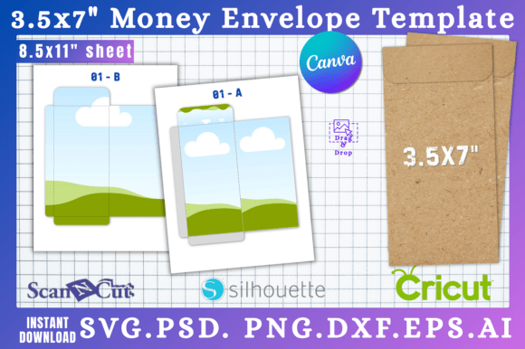 3.5x7 Money Envelope SVG Template 01 Graphics for Canva