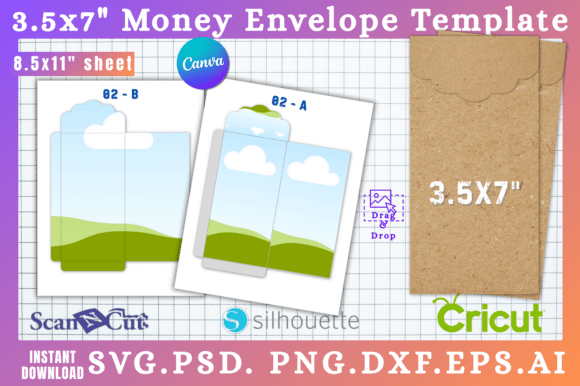 3.5x7 Money Envelope SVG Template 02 for Canva Graphics