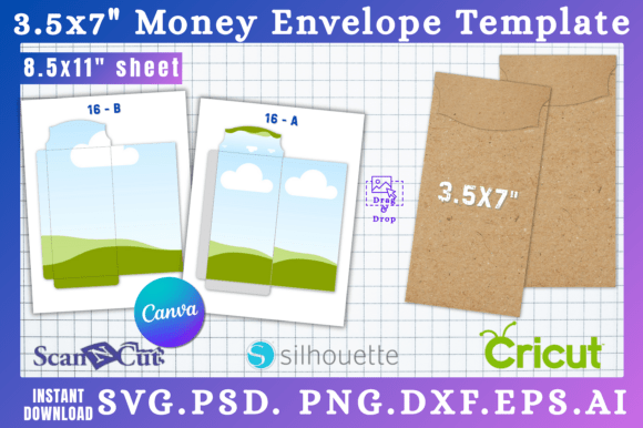 3.5x7 Money Envelope SVG Template 16 Graphics for Canva