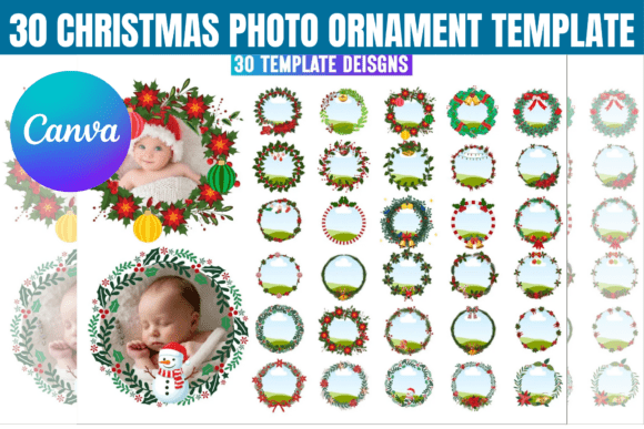 30 Christmas Photo Ornament Template: Graphics for Canva & Beyond