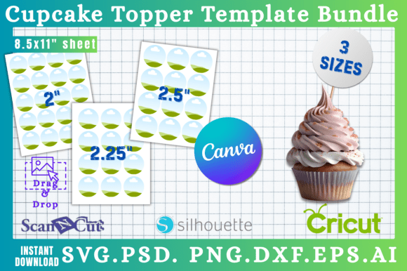 3pc Round Cupcake Topper Template Set