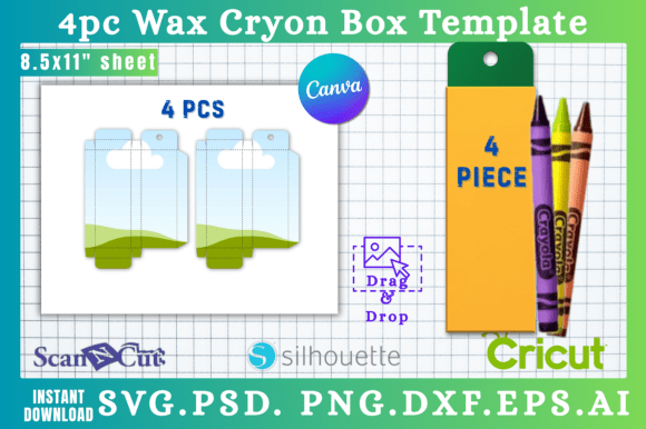 4pc Wax Crayon Box SVG Template for Canva Graphics
