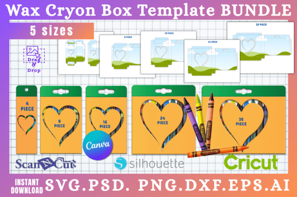 5 Size Wax Crayon Box with Heart Cut Out