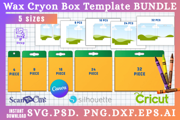 5 Sizes Wax Crayon Box Template Bundle: Graphics for Canva & Creative Marketplaces