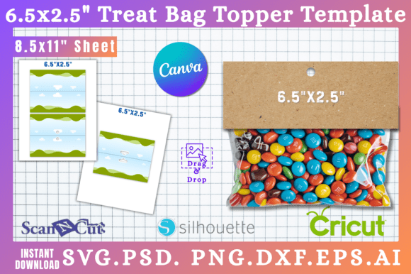 6.5x2.5 Treat Bag Topper SVG Template: Graphics for Canva