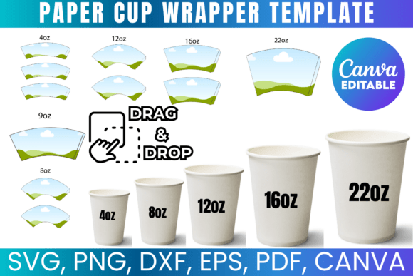 6 Paper Cup Wrapper Template Bundle: Canva Graphics
