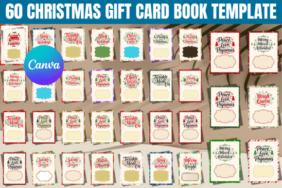 60 Christmas Gift Card Book Template: Canva Graphics