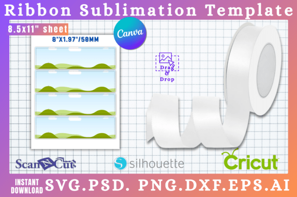 8x1.97 50mm Ribbon Sublimation Template: Canva Graphics