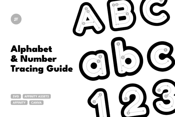 Alphabet and Number Tracing Guide – SVG Graphics for Canva
