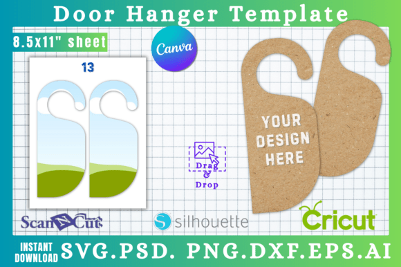 Doorknob Hanging Sign SVG Cut Template13 Graphics for Canva