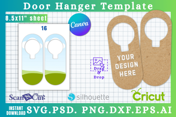 Doorknob Hanging Sign SVG Cut Template16: Graphics for Canva Branding