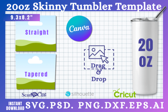 Full 20oz Tumbler Wrap Templates SVG: Canva Graphics for Local Branding