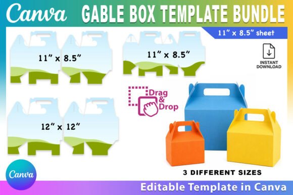 Gable Box Template BUNDLE, 3 Sizes Gable Graphics for Canva