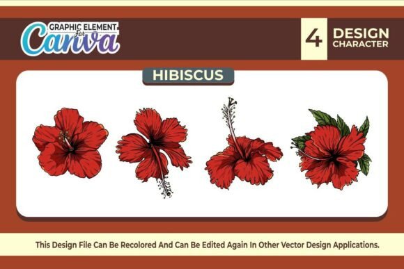 Hibiscus Flowers Graphic Element Vector for Canva & Graphics