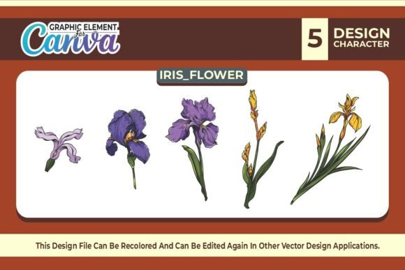 Iris Flowers Graphic Element Vector Set for Canva & Crafts