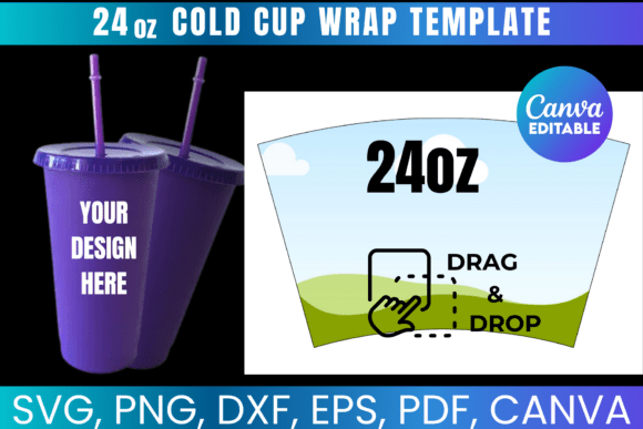 No Hole 24oz Cold Cup Wrap Template — Canva Graphics