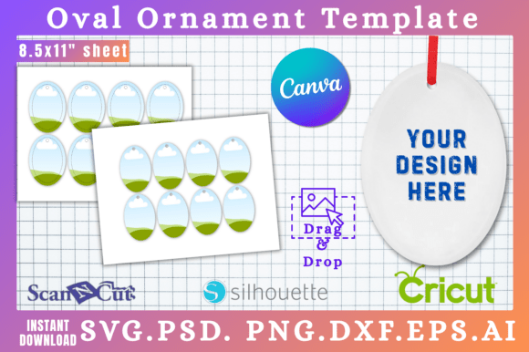 Printable Oval Ornament SVG Templates for Canva Graphics