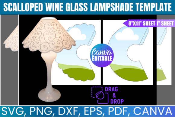 Scalloped Wine Glass Lampshade Template: Canva Graphics
